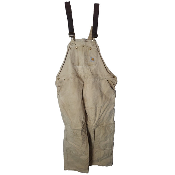 VTG Carhartt Ivory Duck Bib Double Knee Carpenter Workwear 